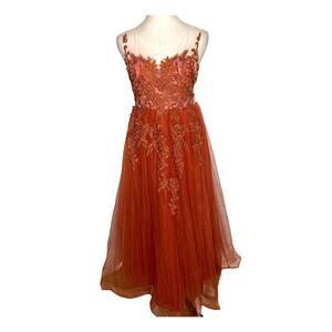 Vintage 1950s Debutante Embroidered Tulle Ballgown Prom Dress Orange MINT Size 4